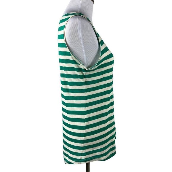 Zara Basic T-Shirt Striped Muscle Lightweight Tank Top Size Large Green Cream - Picture 3 of 10